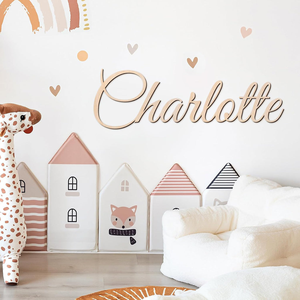 Wood Baby Name Sign, Personalized Nursery Name Wall Decor with 4 Colors 8 Fonts Options, Solid Wood Name Plaque, Kids