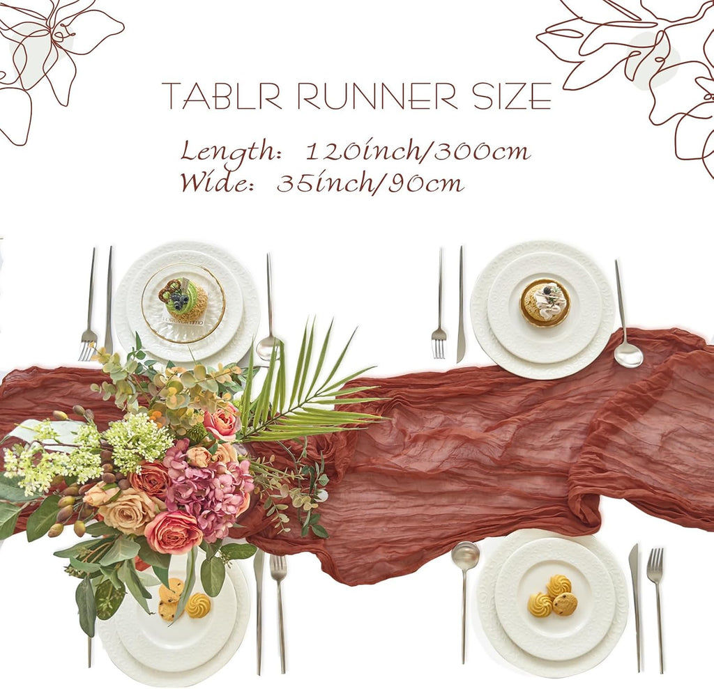 Fall 2 Pack Cheesecloth Terracotta Table Runner Thanksgiving Party - Set of 2