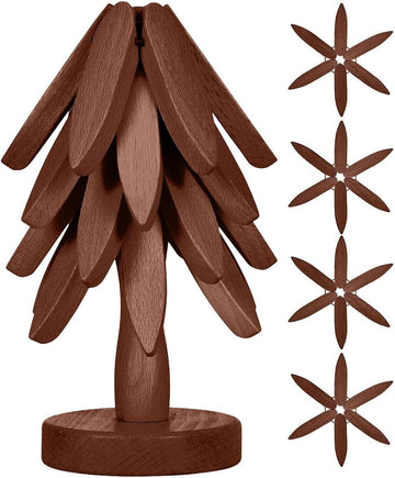 Wooden Cup Coaster Set,Tree Shape Trivet Set,Tree Coasters- 4 Wooden Trivets + 1 Stand stored for hot