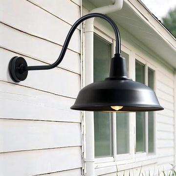 15 Inch Gooseneck Barn Light Outdoor, Matte Black Farmhouse Wall Light for Porch and Garage, ETL Listed