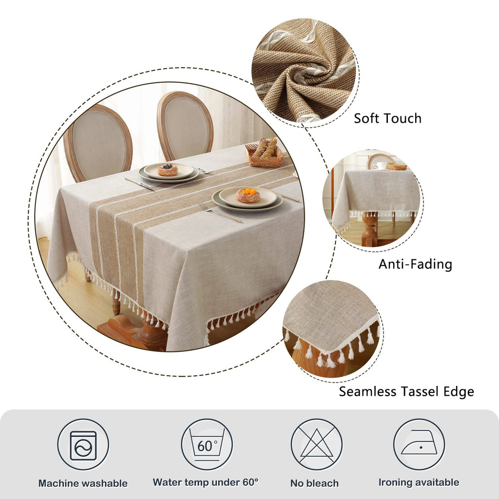 Rustic Tablecloth Cotton Linen Waterproof Tablecloths Burlap Table Cloths Dining, Party, Holiday, Thanksgiving, Buffet