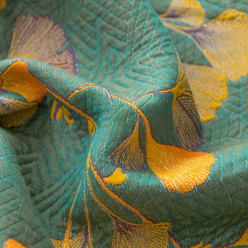 100% Cotton Jacquard Quilt Floral Ginkgo Leaves Print, Soft Muslin Bed Cover 3 Layers Reversible Bedspread Coverlet