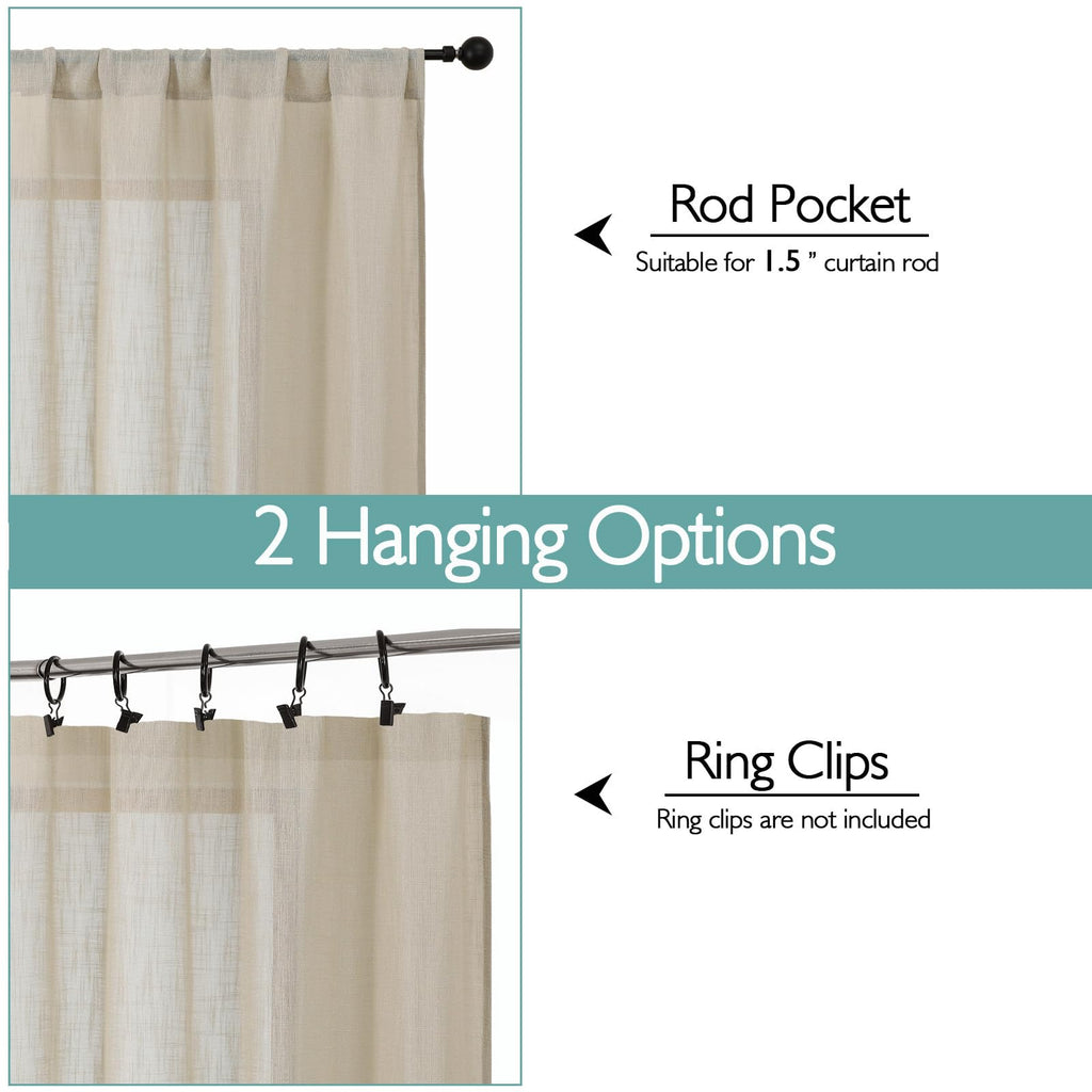 Extra Long Semi Sheer Curtains 108 Inches Long 2 Panels Set, Light Filtering Faux Linen Slub Textured Burlap Drapes