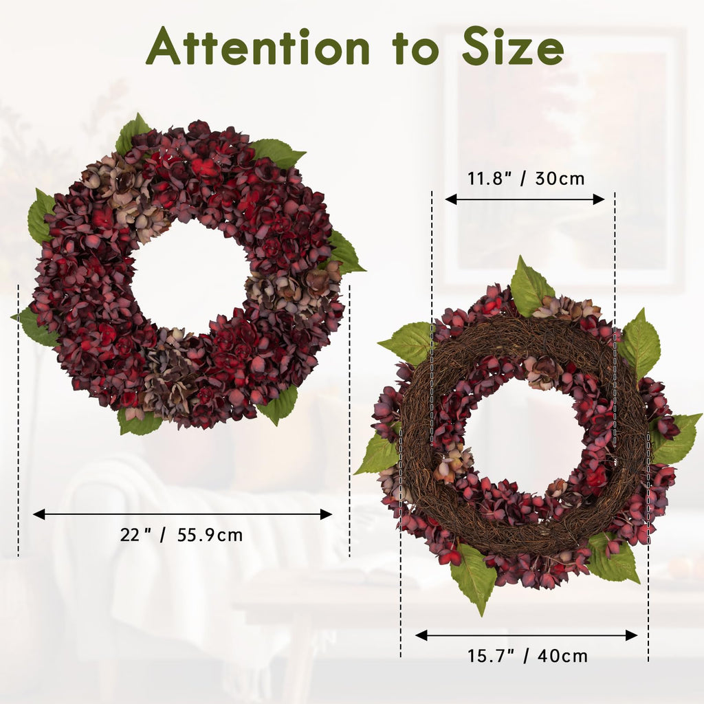 Fall Wreaths for Front Door 22 inch Autumn Wreath with Hydrangeas