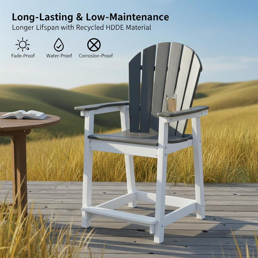 Tall Modern Adirondack Chair, All Weather HDPE Bar Height Adirondack Stools Two-Tone Widened Durable Design for Porch