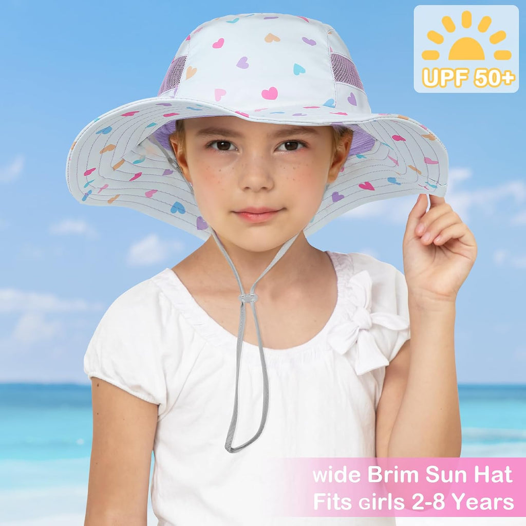 Sun Hat for Kids Girls, UPF 50+ Wide Brim Beach Hat for Toddler