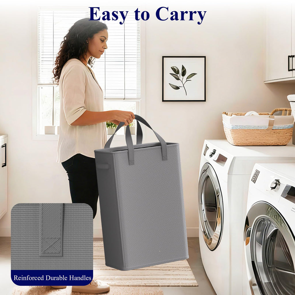 50L Slim Laundry Hamper, Small Laundry Hamper With Handles, Narrow Laundry Basket , Collapsible Laundry Basket, Grey