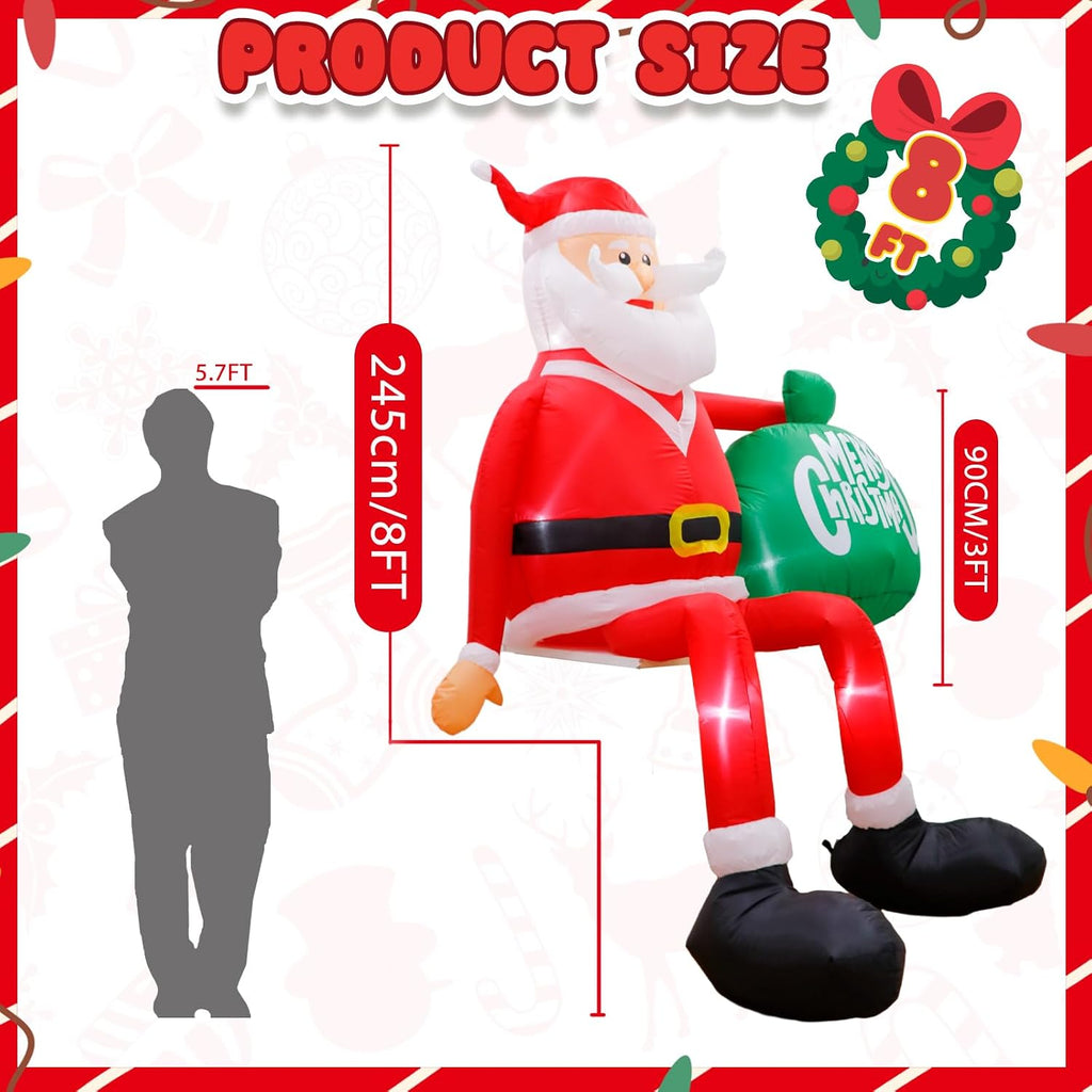 8FT Christmas Inflatables Outdoor Decorations, Climbing Santa Christmas Inflatable Christmas Yard Decorations with