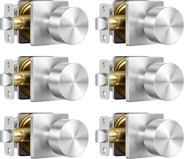 Brushed Nickel Closet Door Knobs, Passage Door Knob Hallway, Nickel Door Knobs Interior No Lock 6 Pack