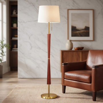 62" Mid Century Modern Floor Lamp, 3 Brightness Levels, Solid Wood