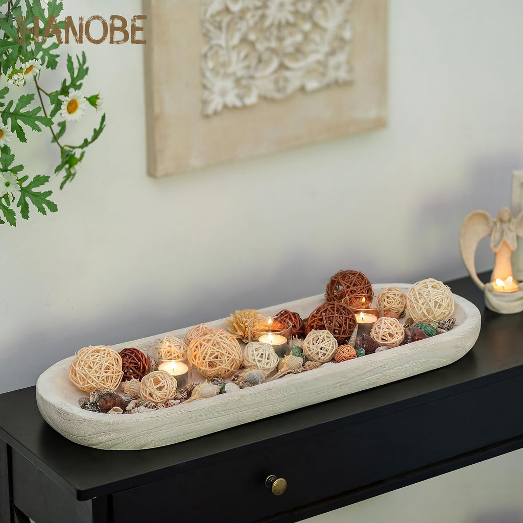 Decorative Bowl Large Wooden: 25.5" Extra Long Wood Dough Bowls for Entry Way Table - Farmhouse Coffee Table Decor