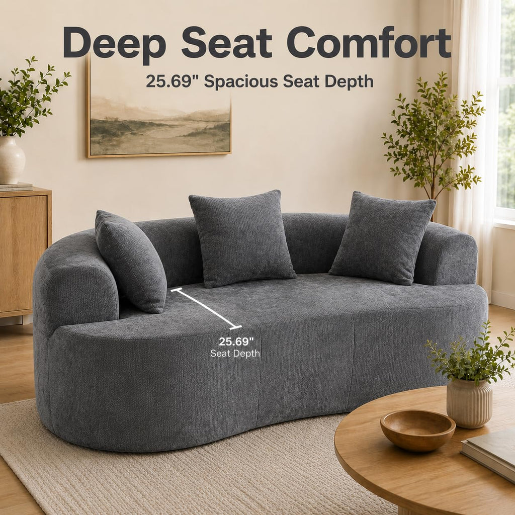 Curved Loveseat for Small Spaces, Curved Couches, Compression in a Box with 3 Pillows, Small Couch with Armrest