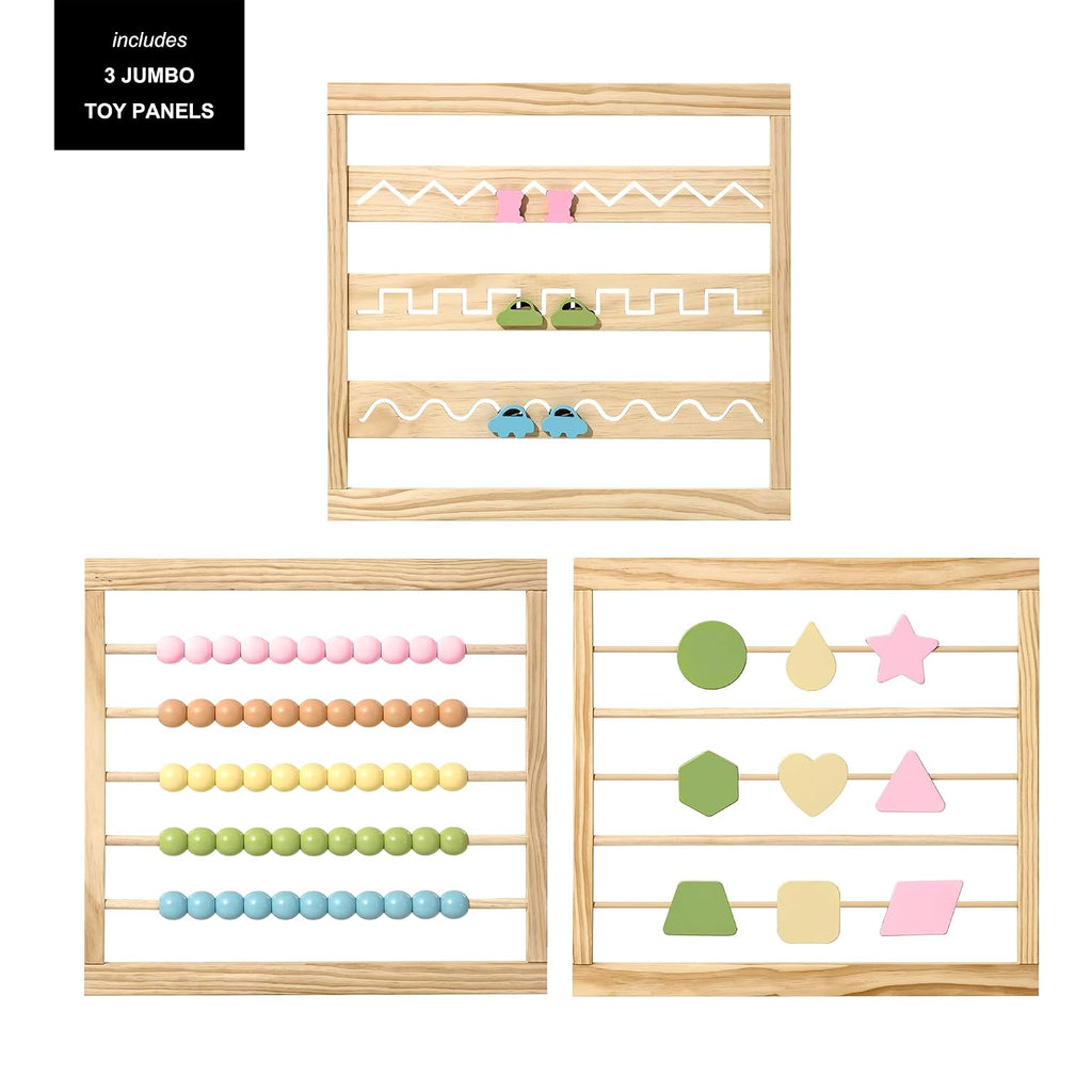 Natural Wood Baby Playpen - 8 or 10 Panel Foldable Play Yard with Door Panel and Built-in Toys, CPC Certified & SGS