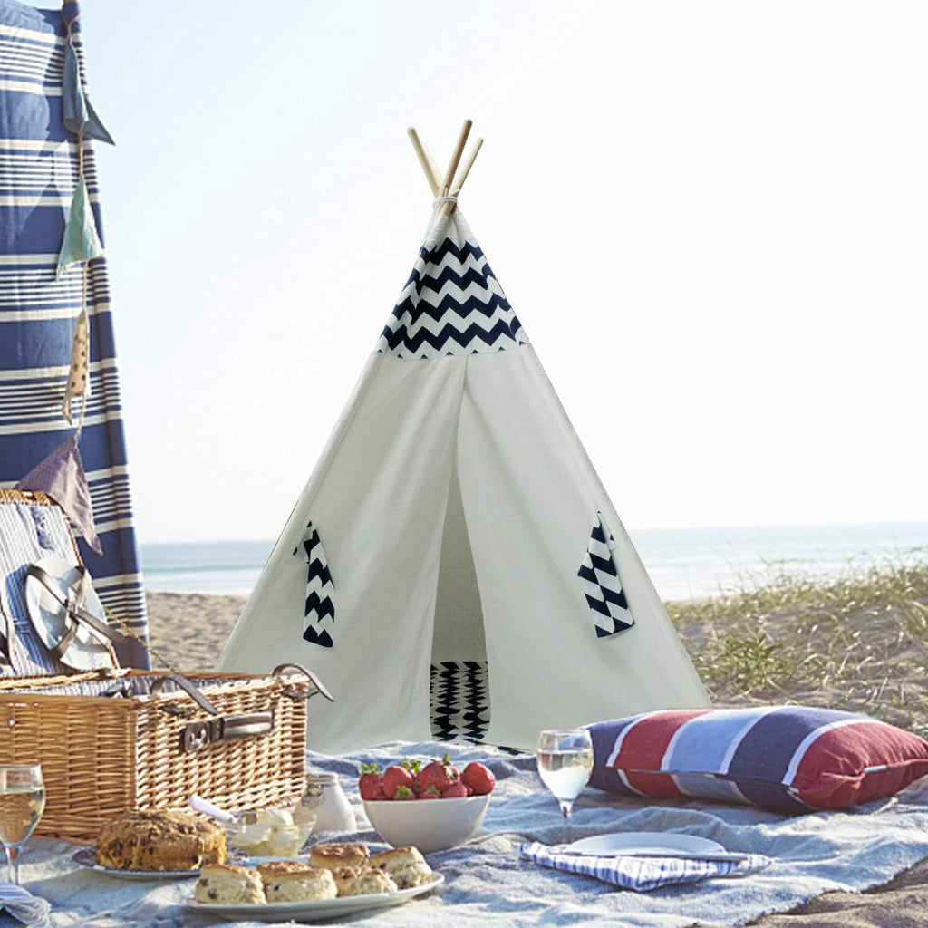 Teepee Tent for Kids - Play Tent with Mat, Indoor Outdoor Playhouse, Indian Canvas Tipi Wigwam, Children's Navy
