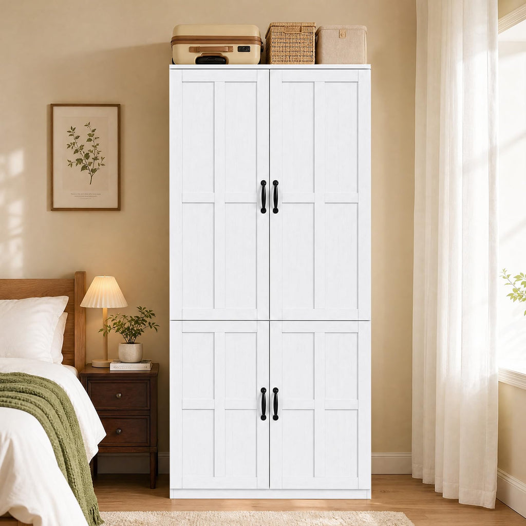71'' Armoire Wardrobe Closet with 4 Door, Farmhouse Wardrobe Closet