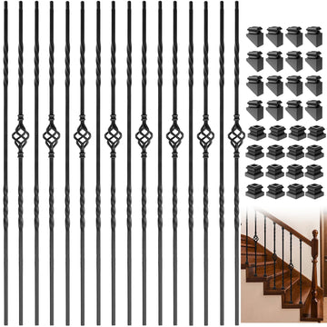 Iron Balusters for Staircase, 16 Pack Wrought Iron Balusters, 1/2" Hollow Stair Spindles Stair Balusters, Metal