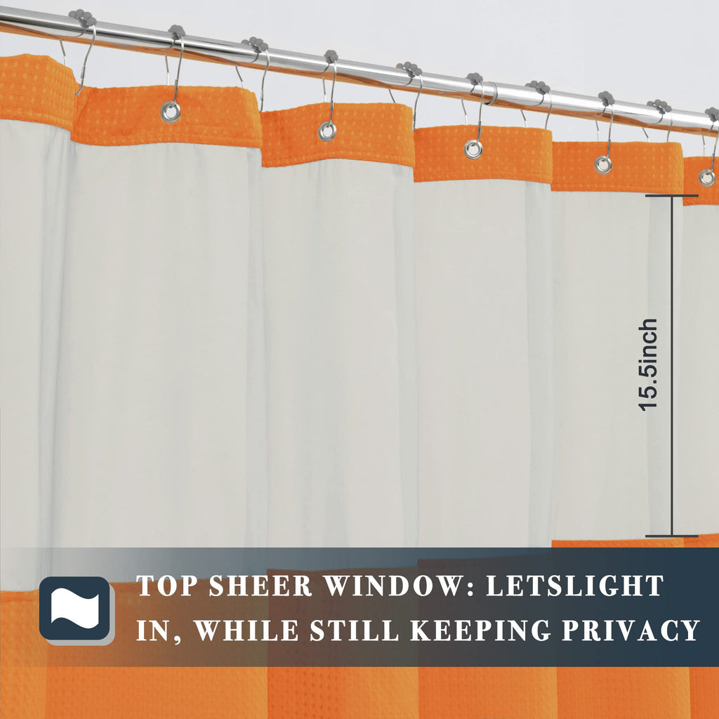 Waffle Weave Shower Curtain with Snap-in Liner Set Orange, 71x72