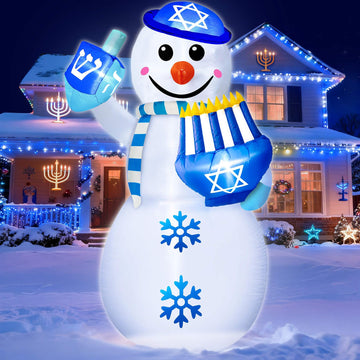 5.5 Ft Hanukkah Inflatable Snowman with Dreidel Outdoor Decorations