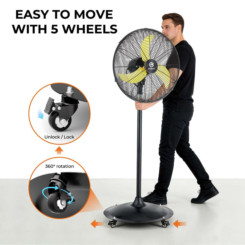 High-Velocity Quiet Outdoor Pedestal Fan with Remote, 20"-5000 CFM, Brushless DC Motor, Oscillating, Waterproof, 50%