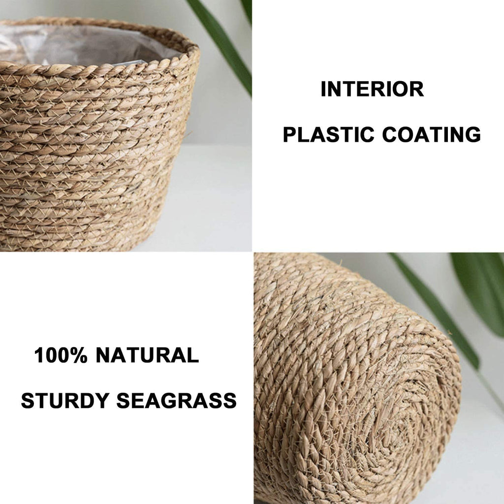 Seagrass Planter Basket - Set of 3 Hand Woven Basket Indoor Outdoor Storage Flower Pot Cover Containers with
