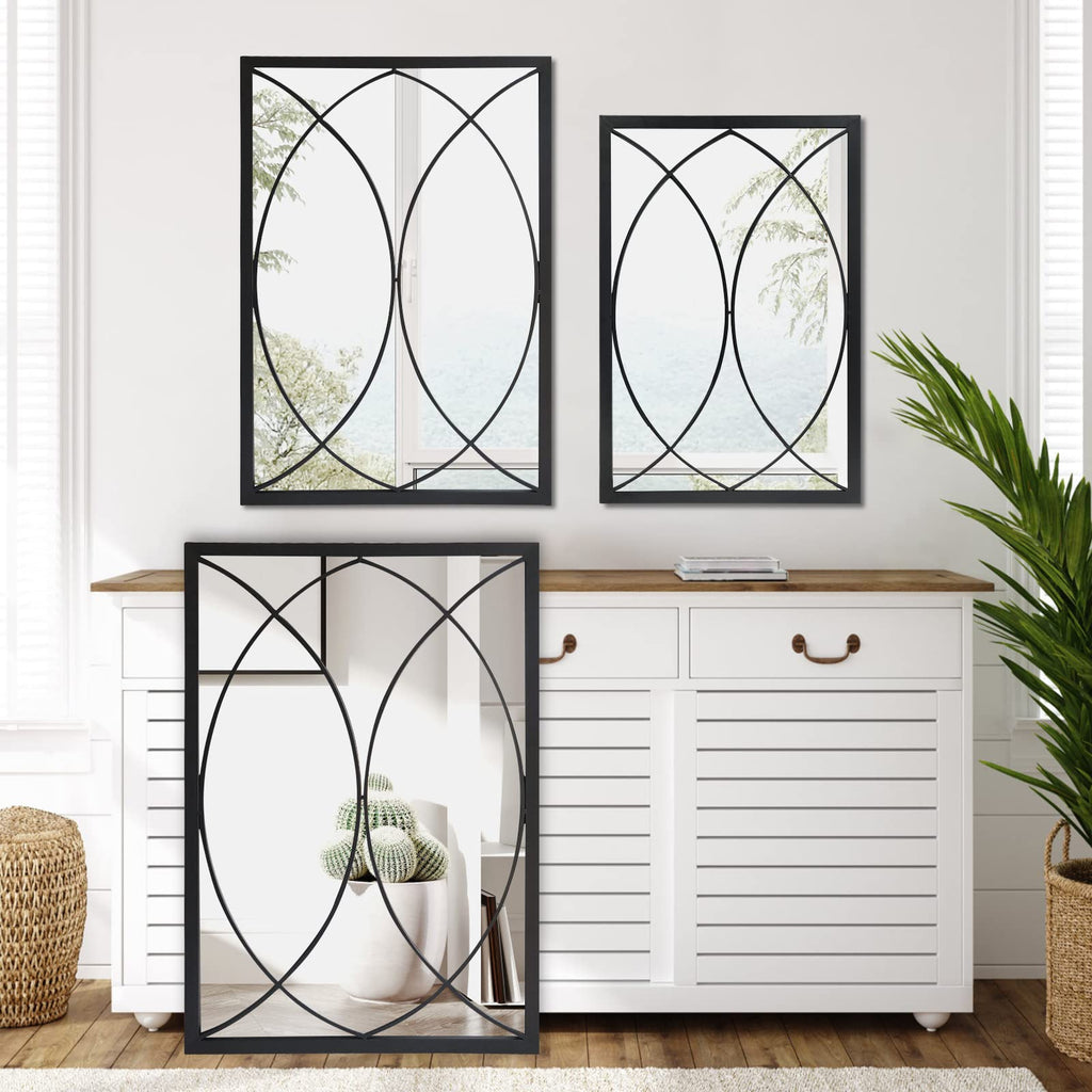 Black Rectangle Wall Mirror, Farmhouse Decorative Mirror, Fireplace, Accent Wall Decor (Black2, 30'' x 20'')