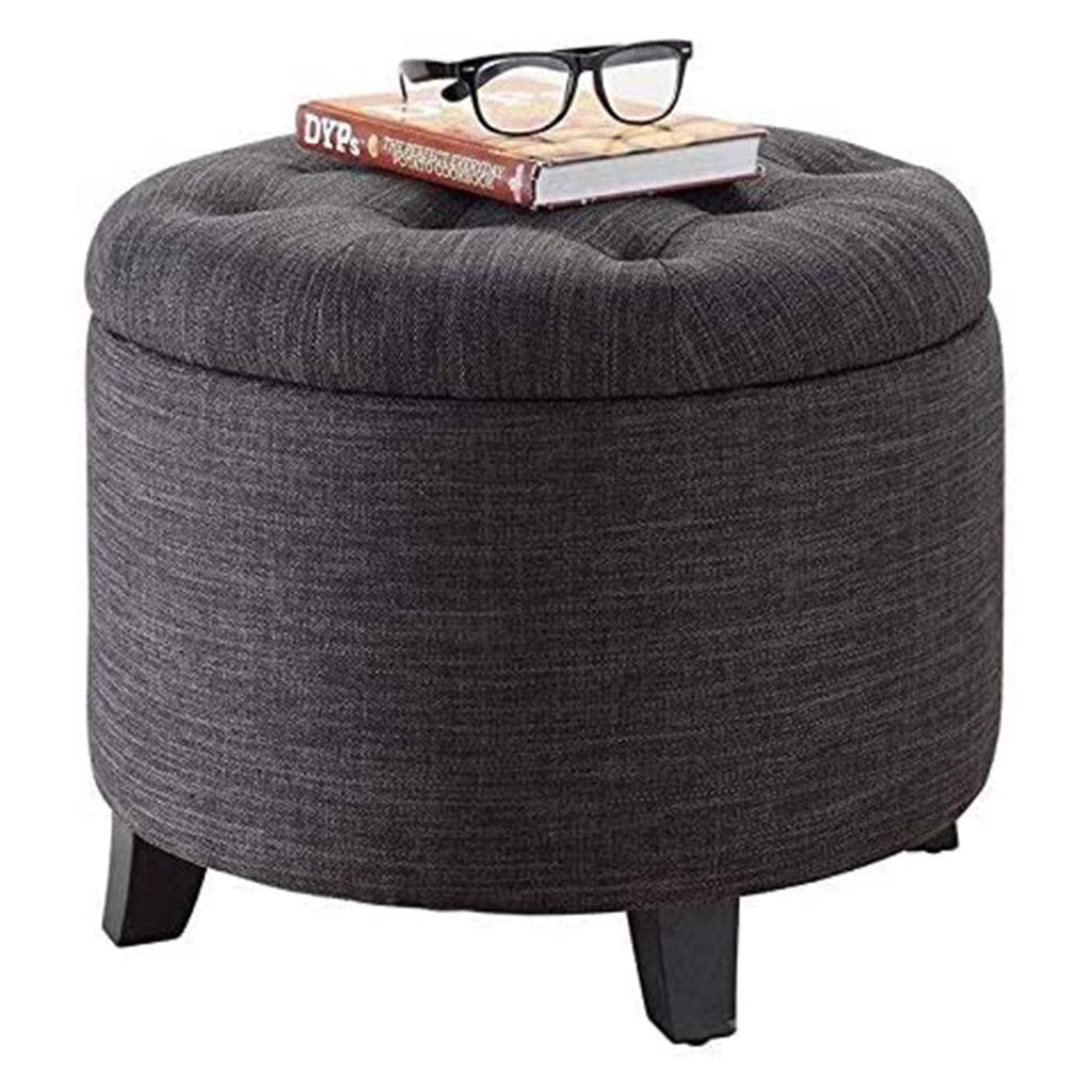 Designs4Comfort Round Storage Ottoman 19.75" - Versatile Contemporary Foot Stool, Den, Gray Fabric