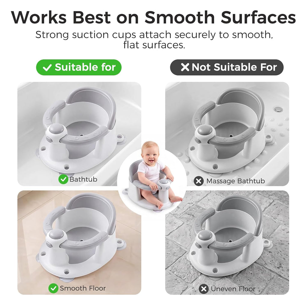 Bath Seat for Babies 6 Months & Up, Temperature Alert Baby Bathtub Seat for Babies Sitting Up, Non-Slip Toddler Bath