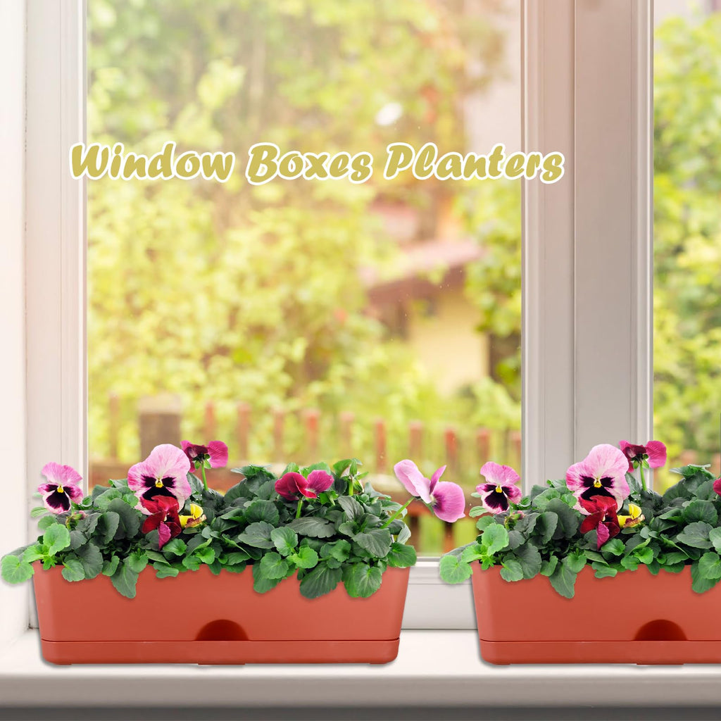 2-Pack Window Boxes Planters 16 Inch Rectangle Plant Box Rectangular Plant Pots for Outdoor and Indoor Plants Plastic