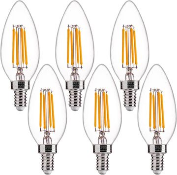 60W Equivalent LED Chandelier Light Bulbs, Dimmable, E12 Base, Clear B11 LED Filament Candelabra Bulbs, 2700K Soft