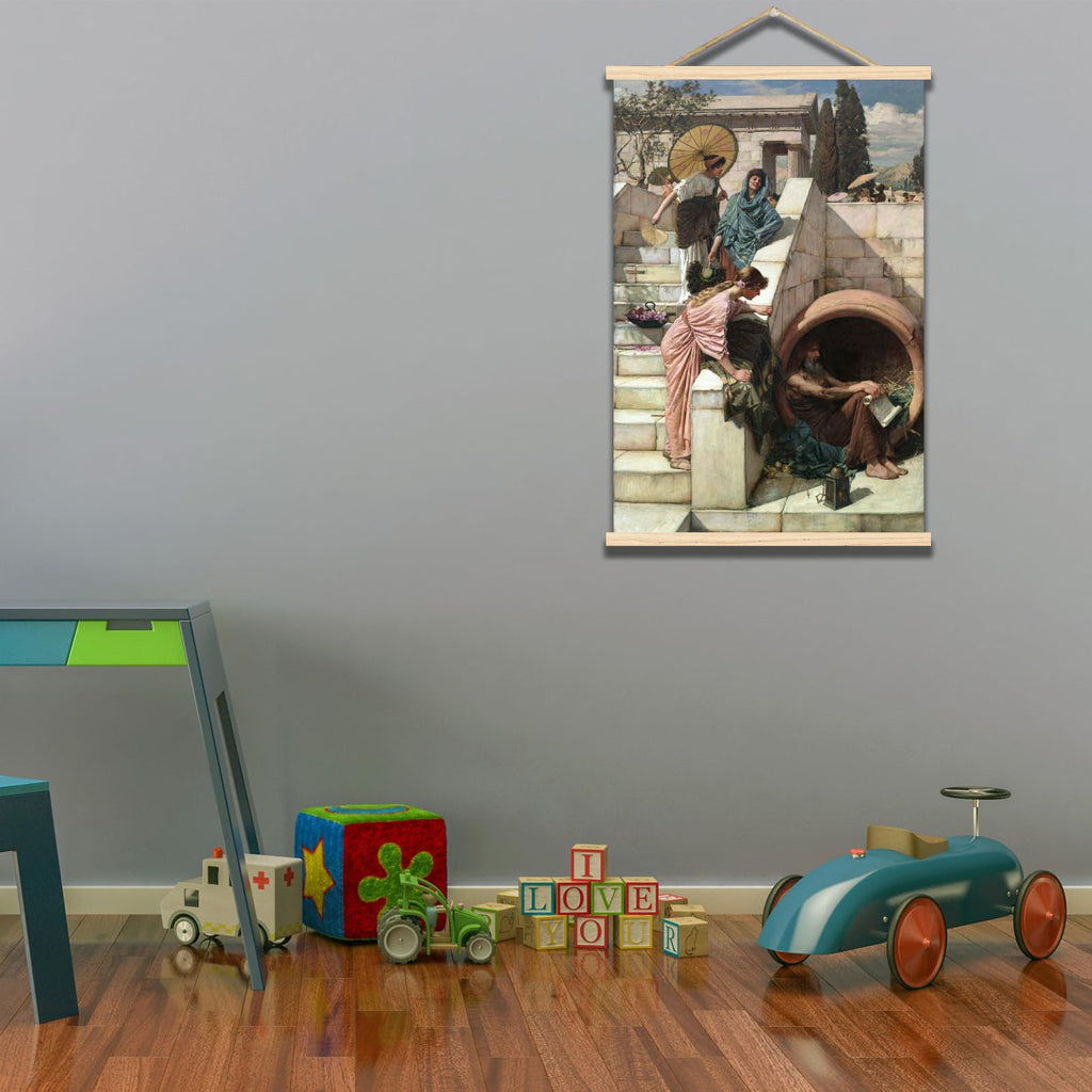 John William Waterhouse Print - Diogenes Canvas Wall Art - Classic Romantic Oil Painting Reproduction Wooden Frame