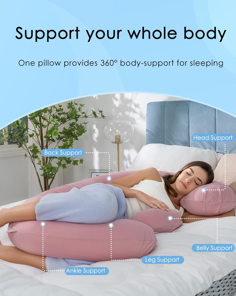 Cooling Pregnancy Pillows, E Shaped Maternity Pillow for Sleeping, with Extra Wedge Pillow for Belly Support, 60 Inch