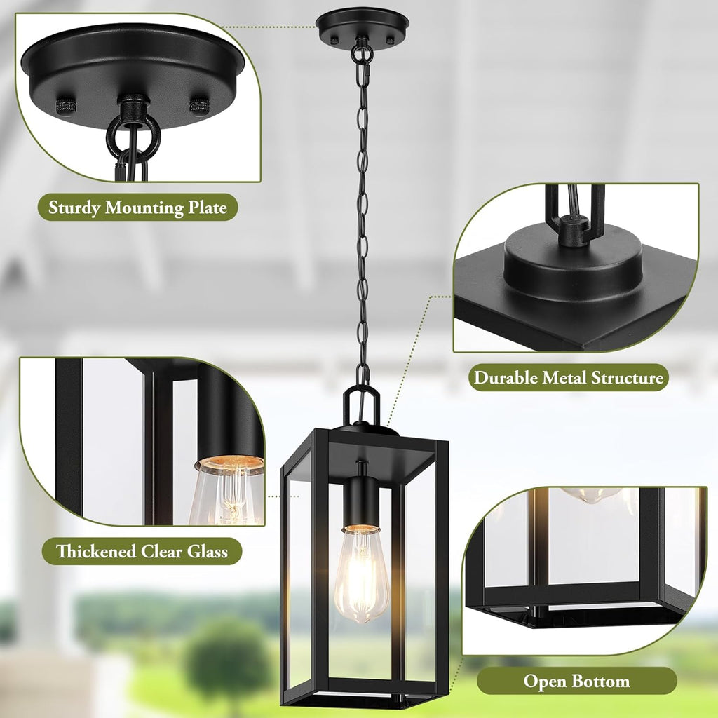 1-Pack Outdoor Pendant Light, 13” Modern Hanging Lantern Light for Outside