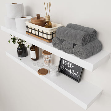 Solid Wood Floating Shelves for Wall 36 Inches Long, White Wooden Shelf
