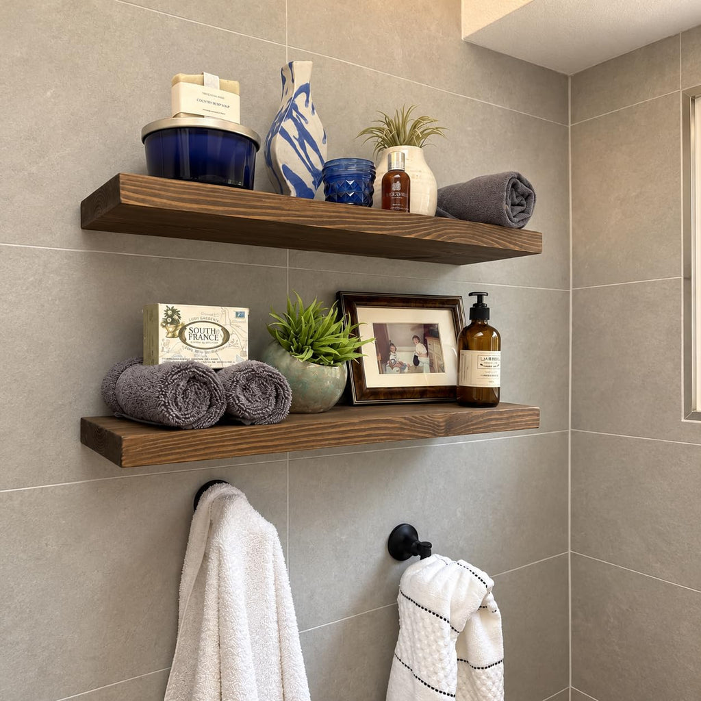 Wood Floating Shelves for Wall 24 inch Set of 2, Rustic Wooden Wall Mount Shelves Living Room Bedroom Kitchen