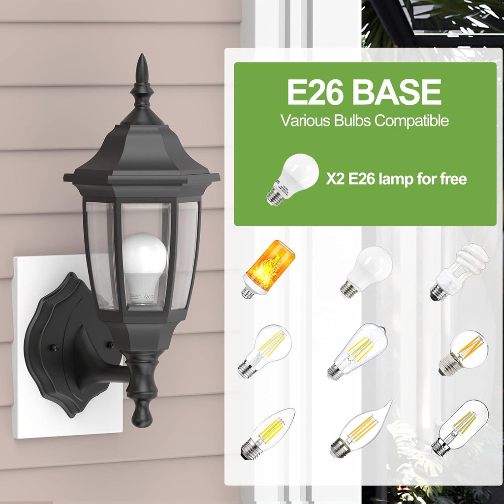 Plastic Outdoor Wall Light Fixtures with Bulbs, Waterproof and Anti-Corrosion Porch Sconces