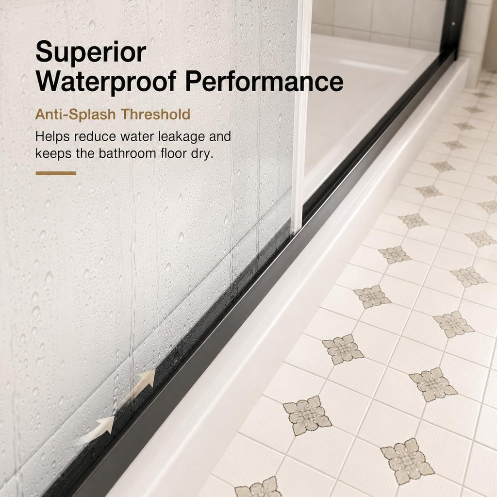 Semi-Frameless Sliding Shower Door 56-60" W x 72" H, 6mm SGCC Tempered Glass Matte Black Hardware