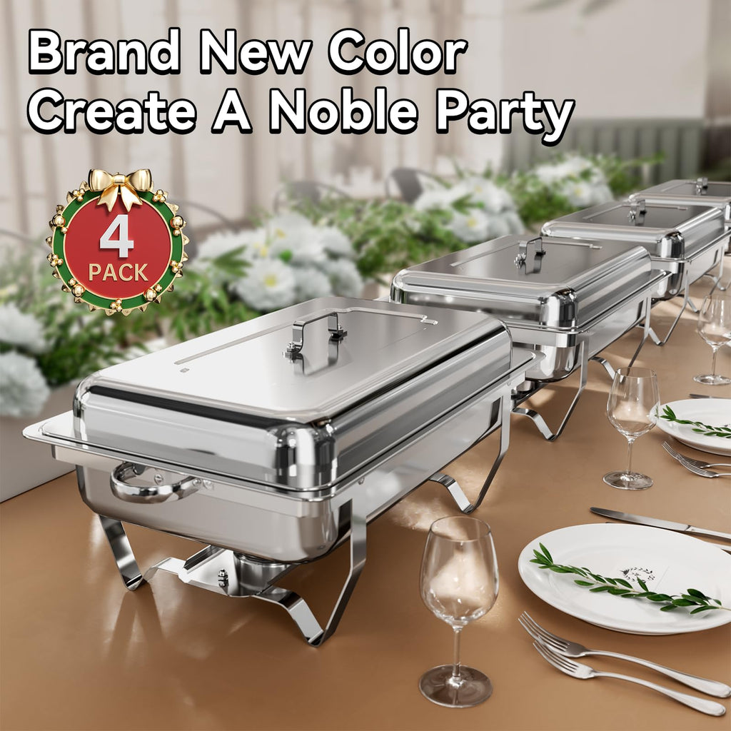 Chafing Dishes for Buffet, 11Qt, 4 Pack, Silver