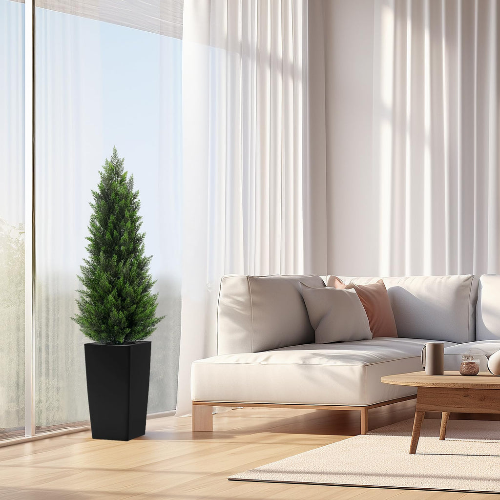 Artificial Cedar Trees for Outdoors, 5ft 2-Pack White Square Planter