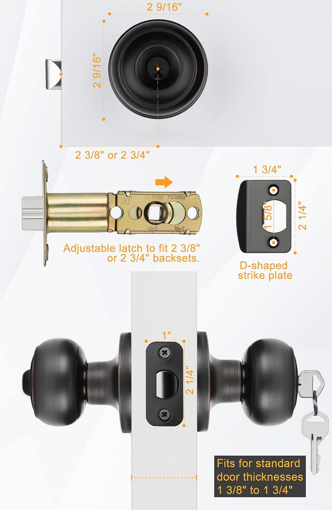Bronze Door Knobs with Lock and Keys, Exterior Door Lock Sets
