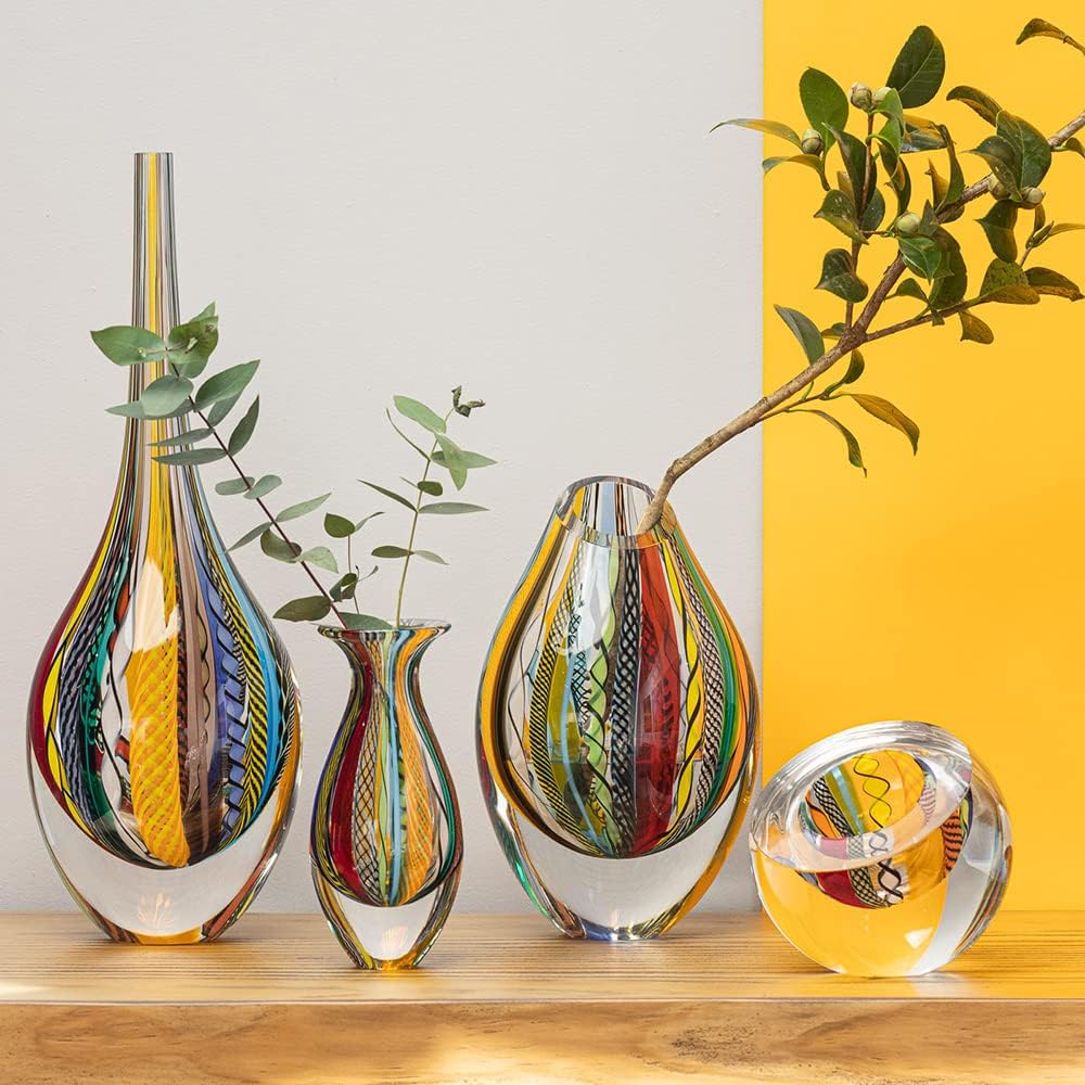 Murano Style Art Glass Drop Vase Hand Blown Colored Boho Effect Home Decor | Hand Blown Glass Drop, Decorative Table