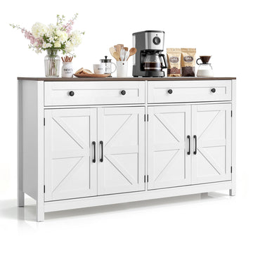 Buffet Cabinet, Farmhouse Sideboard Cabinet with Drawer, 55" Coffee Bar Cabinet with Adjustable Shelves & 4 Barn