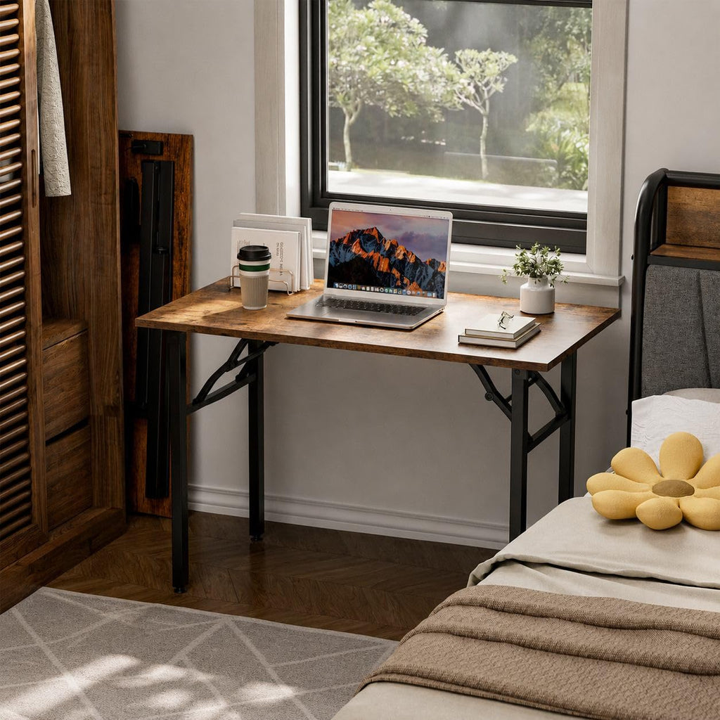 Folding Table Computer Desk - 43.3" No Assembly Folding Desk Design and Foldable Office Desk, Small Desk, Compact
