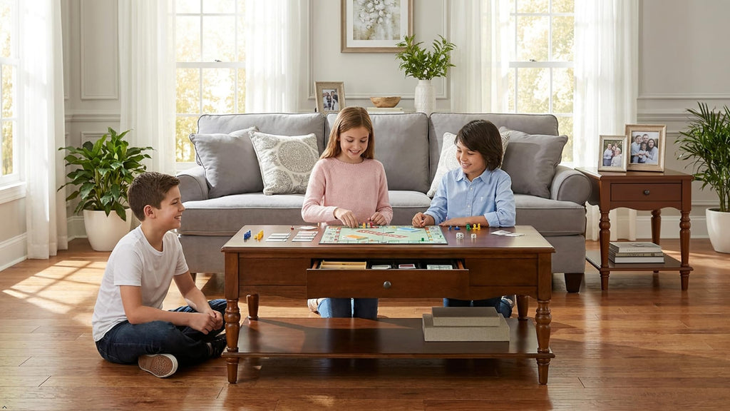 Solid Wood Coffee Table, Cherry Wood Coffee Table Cocktail Table with Storage Shelf, Victorian Style Coffee Tables