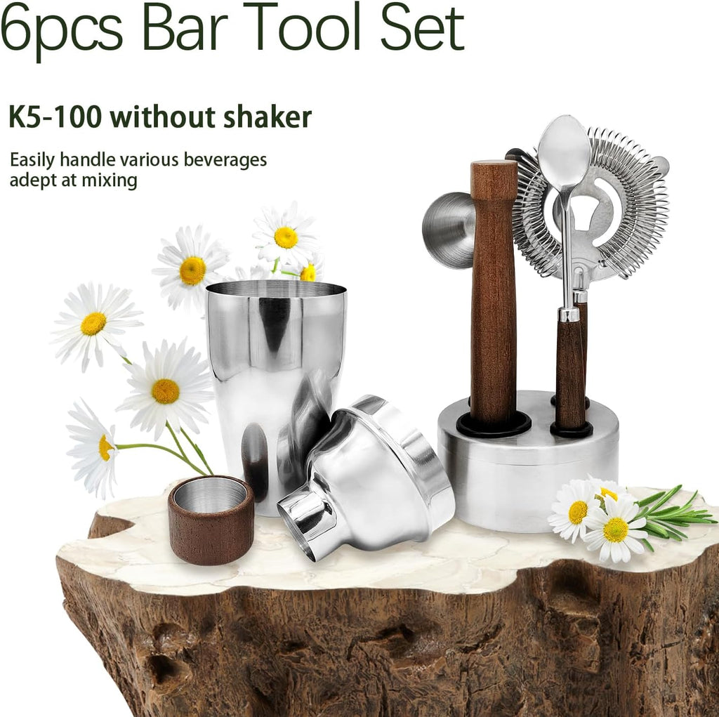 Bar Tool Set Kitchen Stainless Steel Bartender Kit with Muddler,Double Jigger,Shaker,Spoon,Strainer Whisky - Set of 6