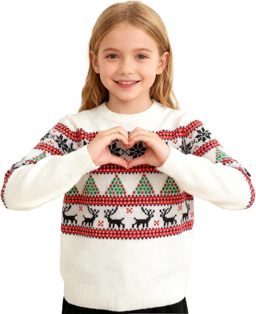 Fair Isle Sweater - Chunky Wool Blend Crewneck Pullover, Long Sleeve Knit Jumper for Fall Winter Xmas