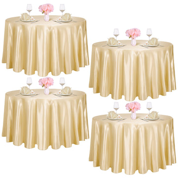 4Pack Round Satin Tablecloth 120 Inch Champagne Overlay Table Cover