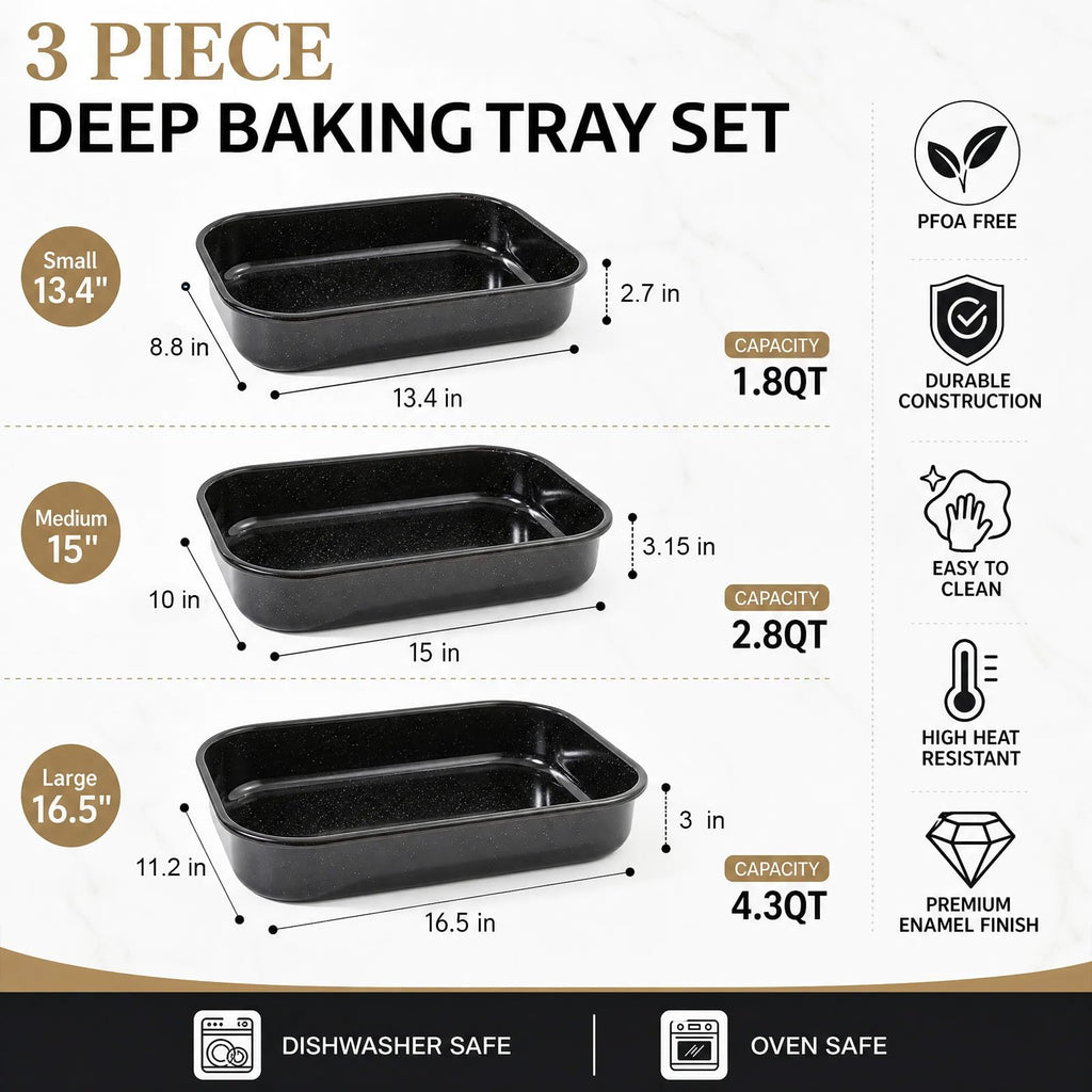 10 Piece Enamel Turkey Roasting Pan with Rack Set, Lasagna Pans