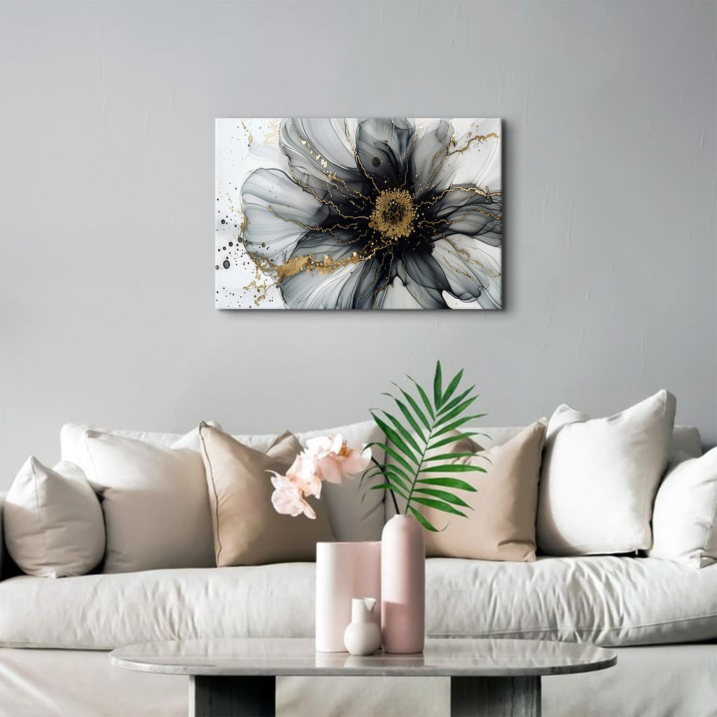 Black and White Gold Abstract Wall Art Modern Wall Decor Marble Flower Fluid Picture Canvas Prints Living Room