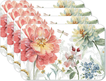 Spring Meadow Floral Reversible Easy Care Placemat 4 Pack - Set of 4