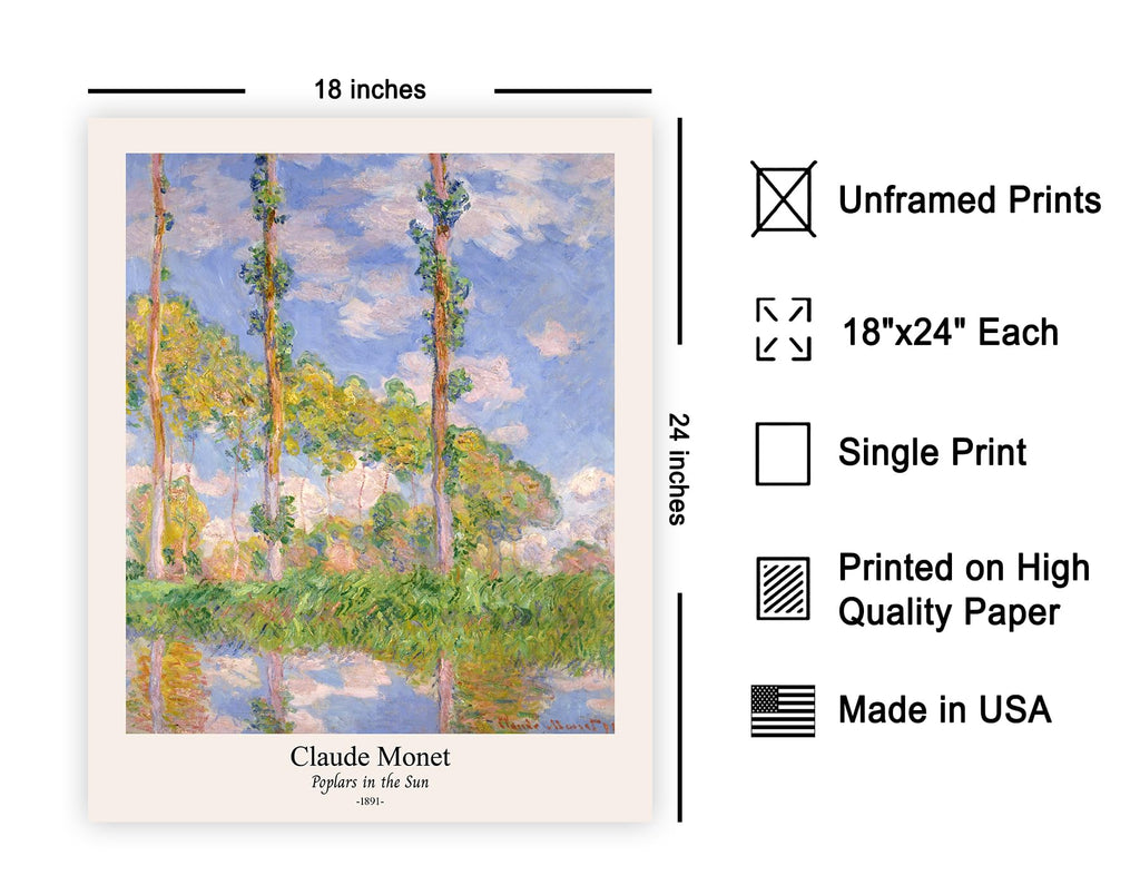 Master Vintage Claude Monet Poster - Retro Poplars in the Sun Print - Impressionism Art - Fine Artwork - Floral